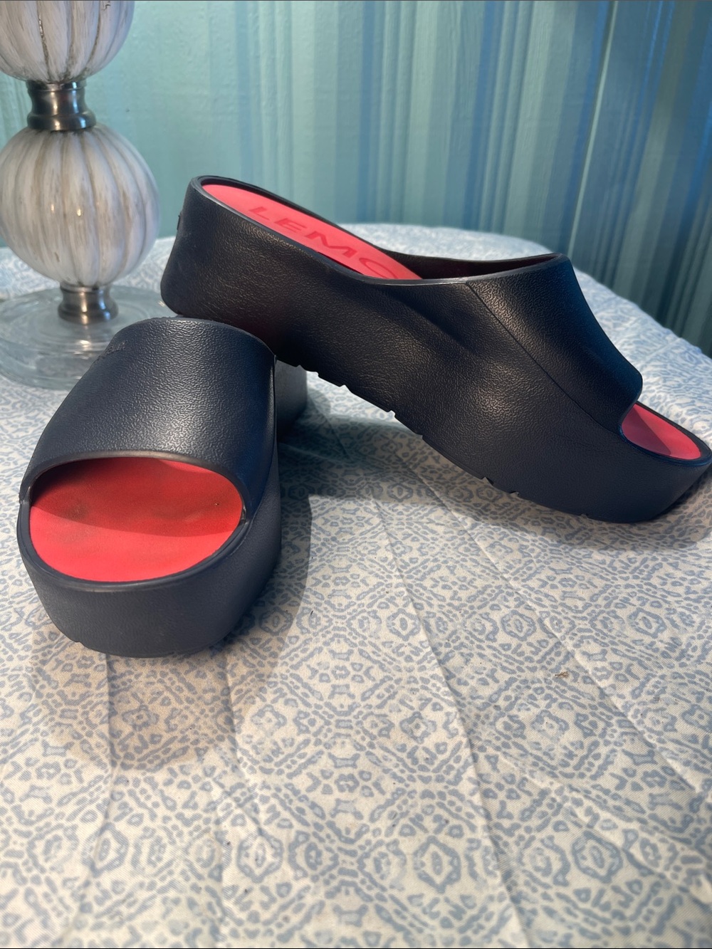 Lemon Jelly Navy Blue Platform Slide Mules VGC like new Size 10